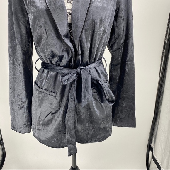 J.O.A. Crushed Velvet Blazer dark charcoal shawl collar shiny soft layering - Picture 8 of 15